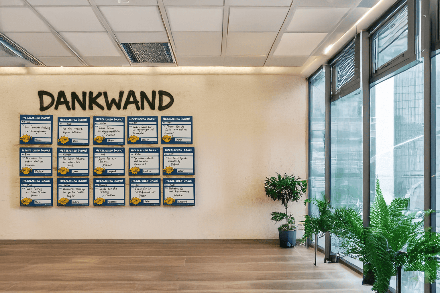 Dankwand mit Dankzetteln