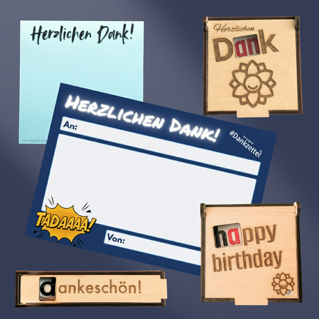Dankfabrik Geschenkset Holzbox für Duplo und Dankzettel für Mitarbeiter