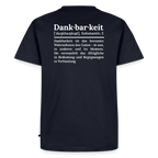 Design T-Shirt „Dankbarkeit“ für Herren aus Bio-Baumwolle, Farbe: navy-blau – Dankfabrik.