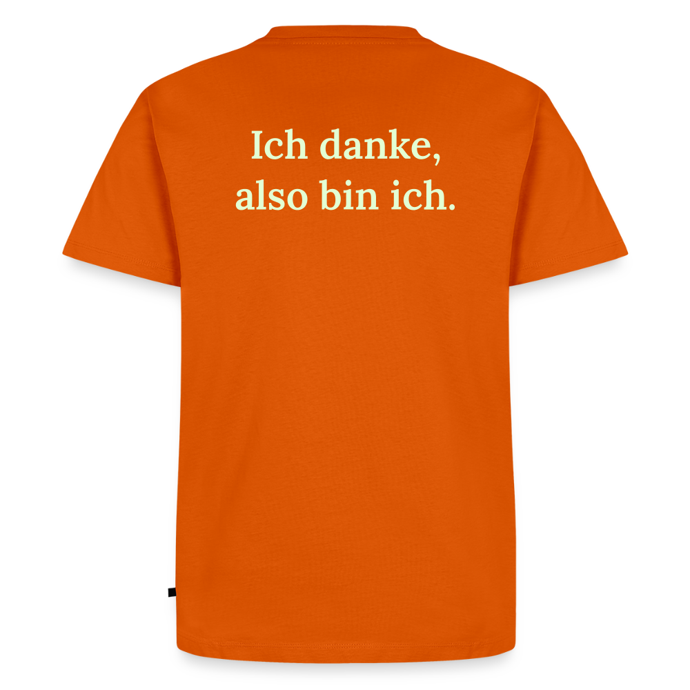Design T-Shirt „Ich danke, also bin ich“ für Herren aus Bio-Baumwolle, Farbe: orange – Dankfabrik.