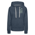 Design-Hoodie „Eat. Sleep. Thank. Repeat.“ für Damen aus Bio-Baumwolle, Farbe: blau - Dankfabrik.