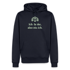Design Hoodie „Ich danke, also bin ich“ für Herren aus Bio-Baumwolle, leuchtende Farbe: navy-blau – Dankfabrik.