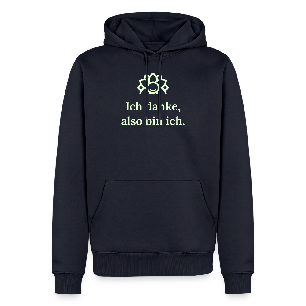 Design Hoodie „Ich danke, also bin ich“ für Herren aus Bio-Baumwolle, leuchtende Farbe: navy-blau – Dankfabrik.
