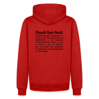 Design-Hoodie „Dankbarkeit“ für Herren aus Bio-Baumwolle, Farbe: rot – Dankfabrik.