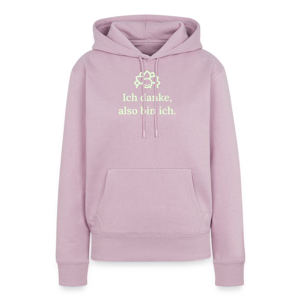 Design-Hoodie „Ich danke, also bin ich“ für Damen aus Bio-Baumwolle, leuchtende Farbe: altrosa – Dankfabrik.