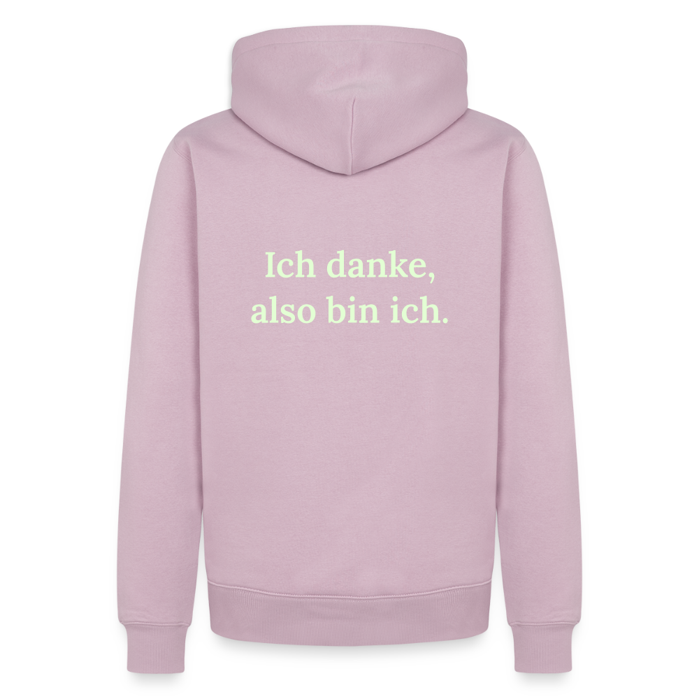 Design Hoodie „Ich danke, also bin ich“ für Herren aus Bio-Baumwolle, Farbe: rosa – Dankfabrik.