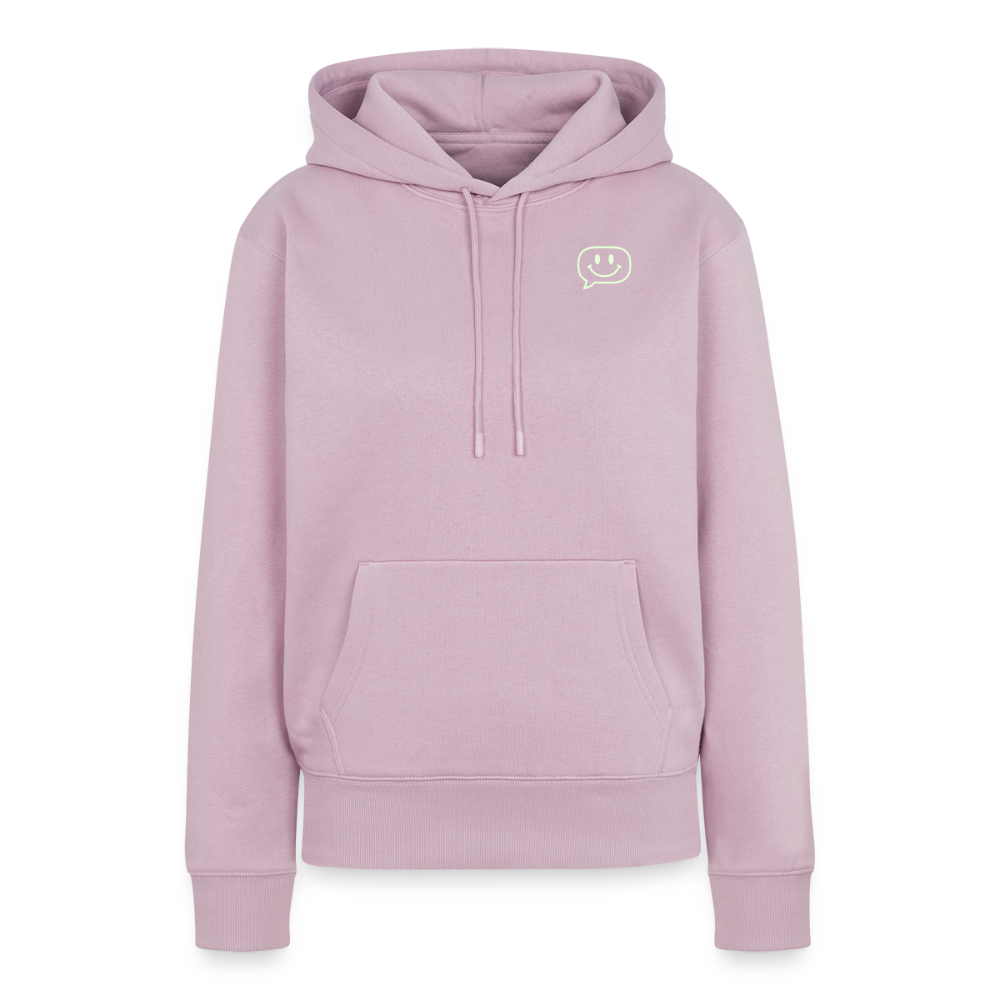 Design Hoodie „Seid lieb zueinander“ für Damen aus Bio-Baumwolle, Farbe: rosa – Dankfabrik.