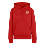 Design Hoodie „Seid lieb zueinander“ für Damen aus Bio-Baumwolle, Farbe: rot – Dankfabrik.