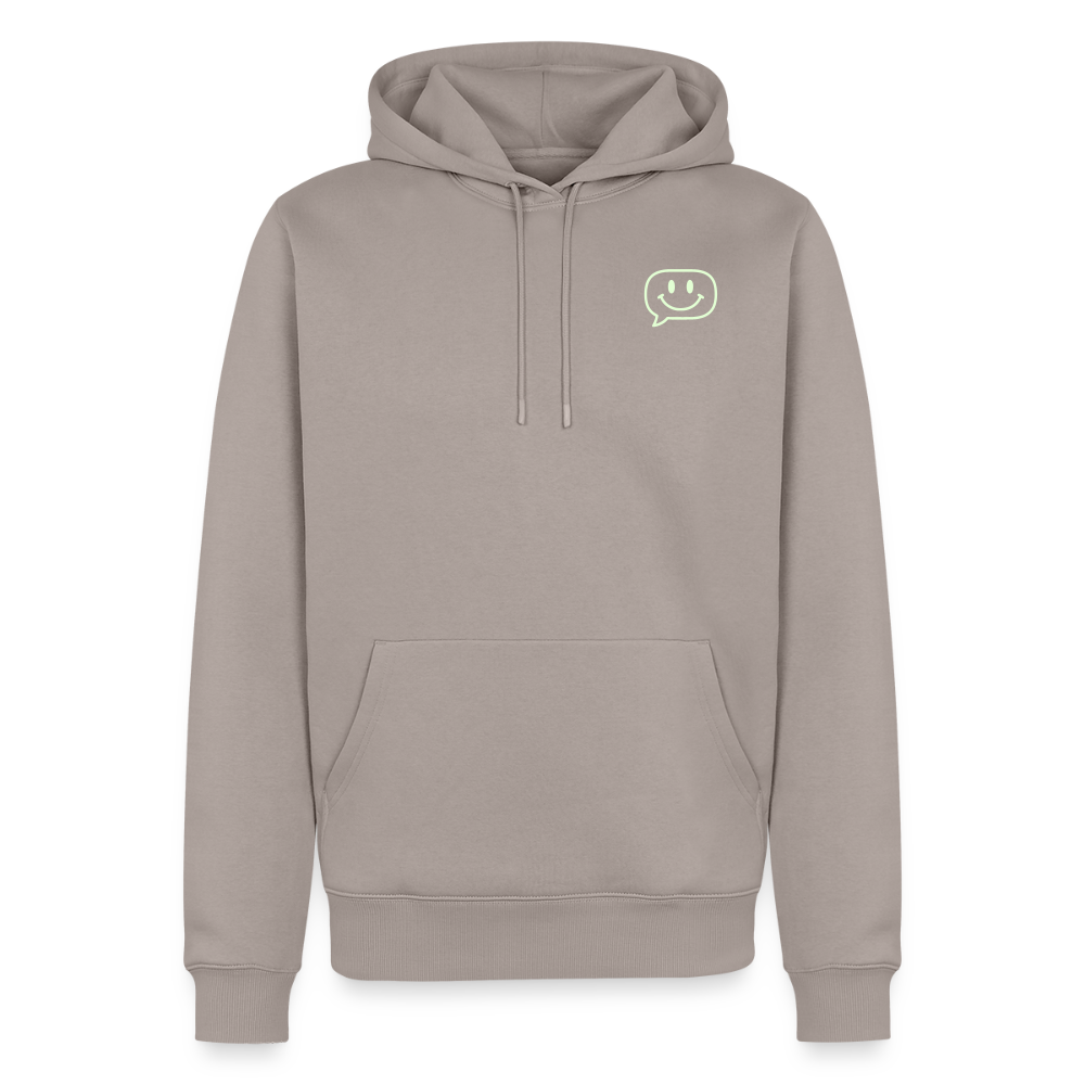 Design Hoodie „Seid lieb zueinander“ für Herren aus Bio-Baumwolle, Farbe: beige – Dankfabrik.