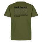 Design T-Shirt „Dankbarkeit“ für Herren aus Bio-Baumwolle, Farbe: khaki – Dankfabrik.