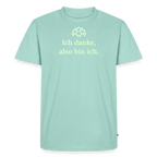 Design T-Shirt „Ich danke, also bin ich“ für Herren aus Bio-Baumwolle, leuchtende Farbe: türkis – Dankfabrik.