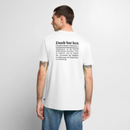 Getragenes Design T-Shirt „Dankbarkeit“ für Herren aus Bio-Baumwolle, Farbe: weiß – Dankfabrik.