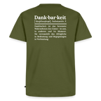 Design T-Shirt „Dankbarkeit“ für Herren aus Bio-Baumwolle, Farbe: khaki – Dankfabrik.