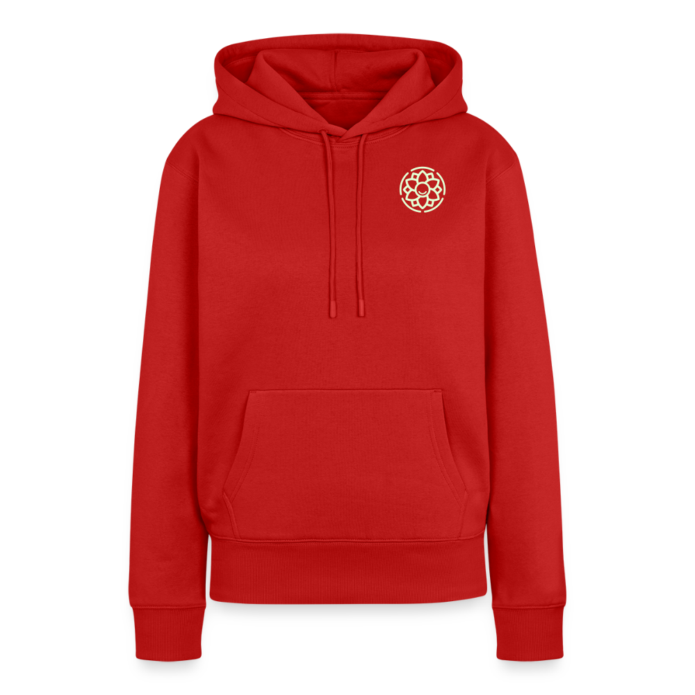 Design-Hoodie „Ich danke, also bin ich“ für Damen aus Bio-Baumwolle, Farbe: rot – Dankfabrik.