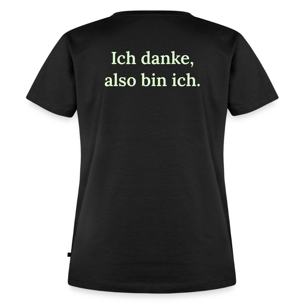 Design T-Shirt „Ich danke, also bin ich“ für Damen aus Bio-Baumwolle, Farbe: schwarz – Dankfabrik.