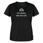 Design T-Shirt „Ich danke, also bin ich“ für Damen aus Bio-Baumwolle, leuchtende Farbe: schwarz – Dankfabrik.