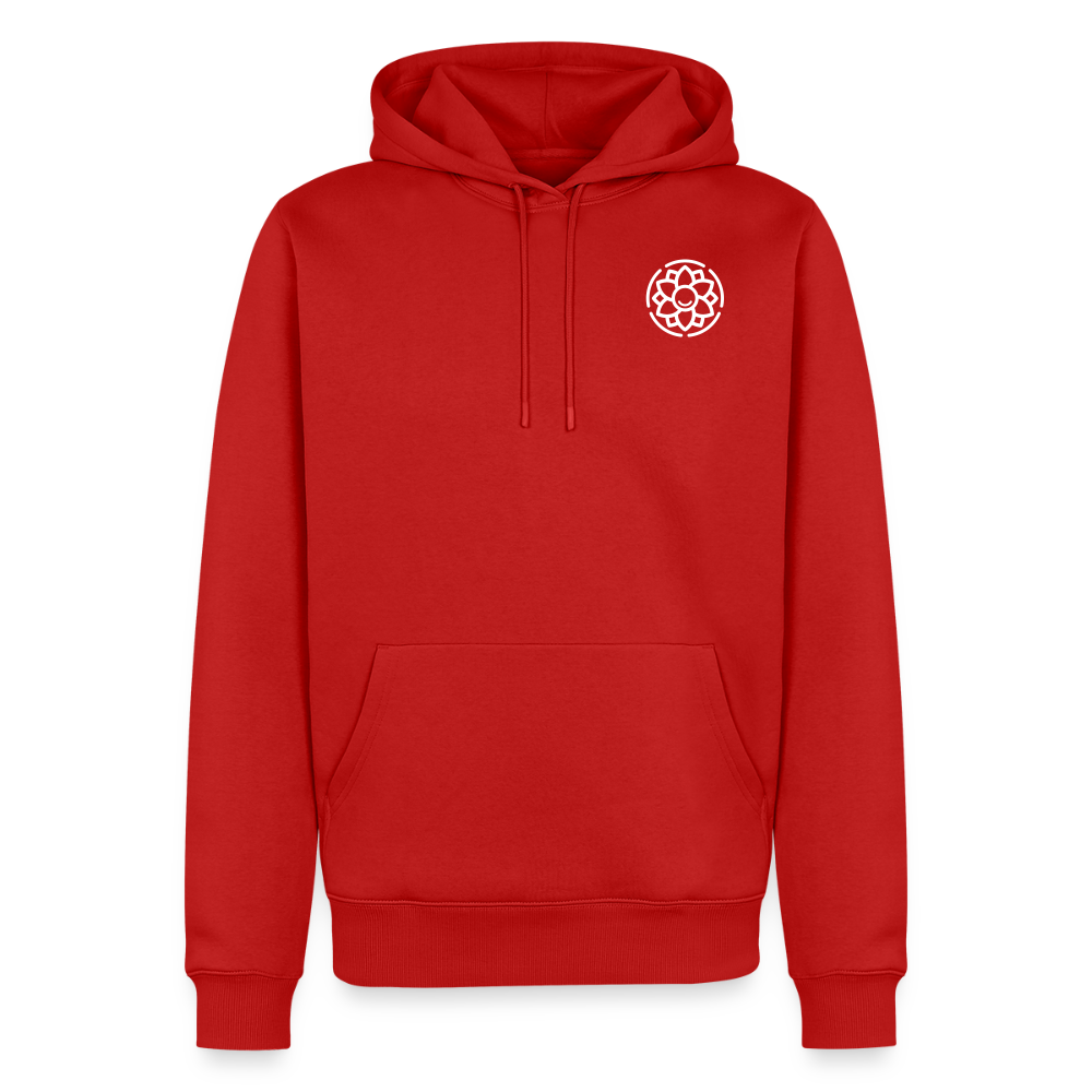 Design-Hoodie „Dankbarkeit“ für Herren aus Bio-Baumwolle, Farbe: rot – Dankfabrik.
