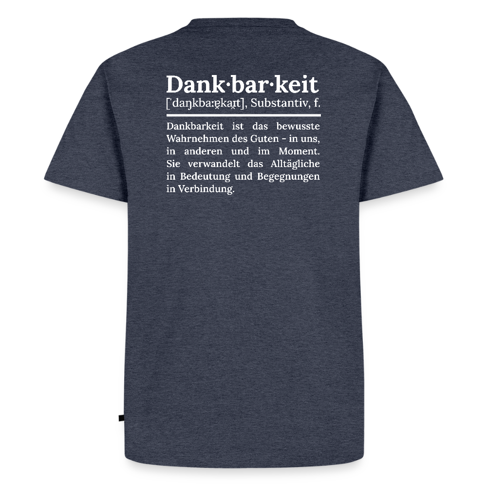 Design T-Shirt „Dankbarkeit“ für Herren aus Bio-Baumwolle, Farbe: blau – Dankfabrik.