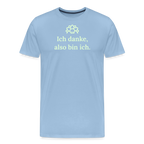 Design T-Shirt „Ich danke, also bin ich“ für Herren aus Bio-Baumwolle, leuchtende Farbe: hellblau – Dankfabrik.