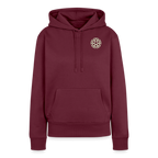 Design Hoodie „Seid lieb zueinander“ für Damen aus Bio-Baumwolle, Farbe: burgunderrot – Dankfabrik.