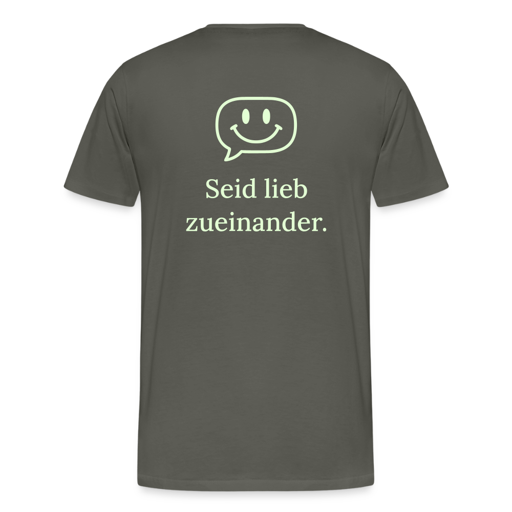 Design T-Shirt „Seid lieb zueinander“ für Herren aus Bio-Baumwolle, Farbe: grau – Dankfabrik.