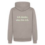 Design Hoodie „Ich danke, also bin ich“ für Herren aus Bio-Baumwolle, Farbe: beige – Dankfabrik.