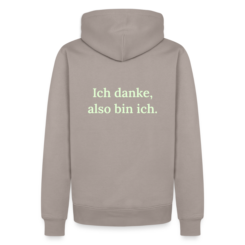 Design Hoodie „Ich danke, also bin ich“ für Herren aus Bio-Baumwolle, Farbe: beige – Dankfabrik.