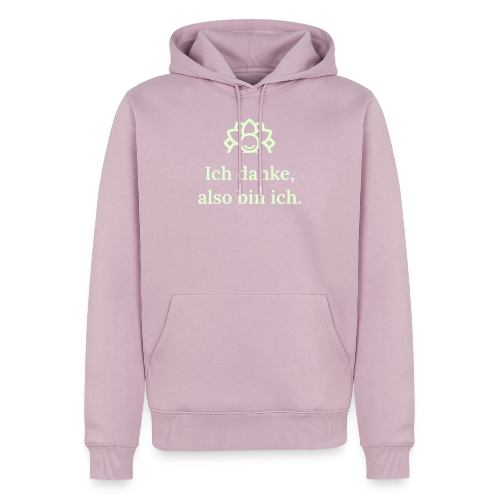 Design Hoodie „Ich danke, also bin ich“ für Herren aus Bio-Baumwolle, leuchtende Farbe: altrosa – Dankfabrik.