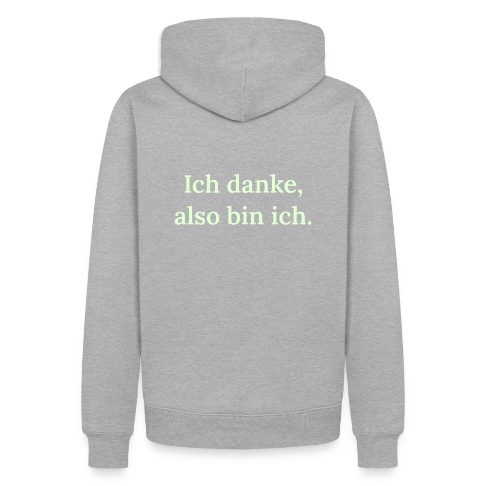 Design Hoodie „Ich danke, also bin ich“ für Herren aus Bio-Baumwolle, Farbe: grau – Dankfabrik.
