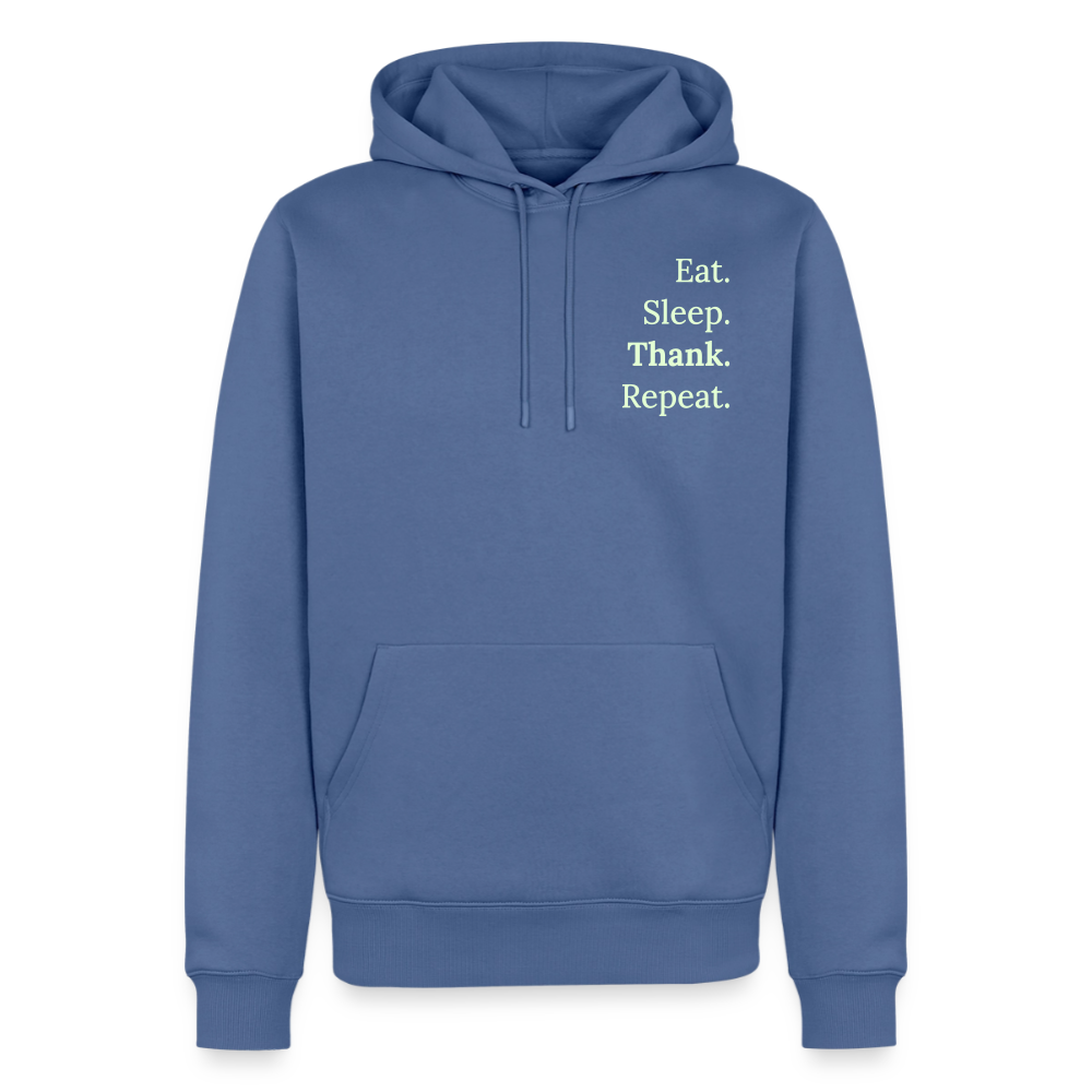 Hoodie „Eat. Sleep. Thank. Repeat.“ | Herren * - Taubenblau