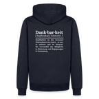 Design-Hoodie „Dankbarkeit“ für Herren aus Bio-Baumwolle, Farbe: navi-blau – Dankfabrik.