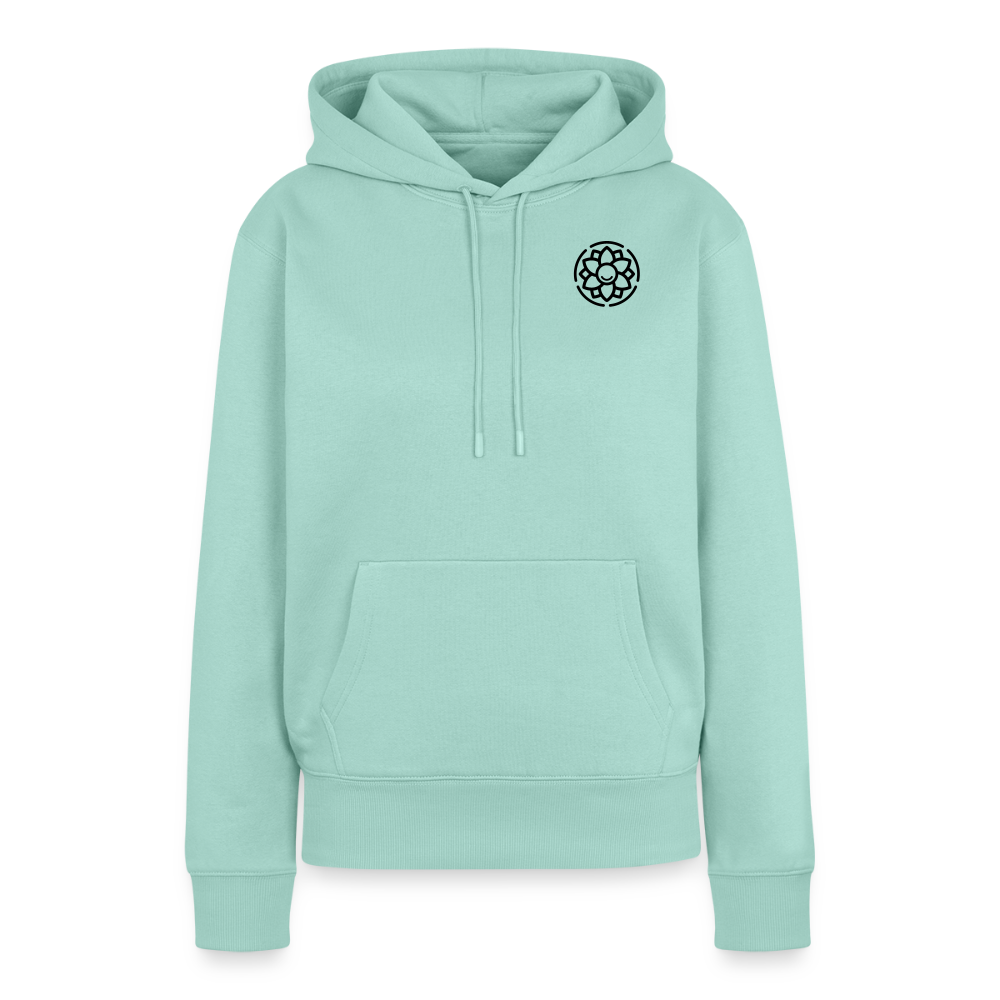 Design-Hoodie „Dankbarkeit“ für Damen aus Bio-Baumwolle, Farbe: türkis – Dankfabrik.