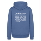 Design-Hoodie „Dankbarkeit“ für Herren aus Bio-Baumwolle, Farbe: blau – Dankfabrik.