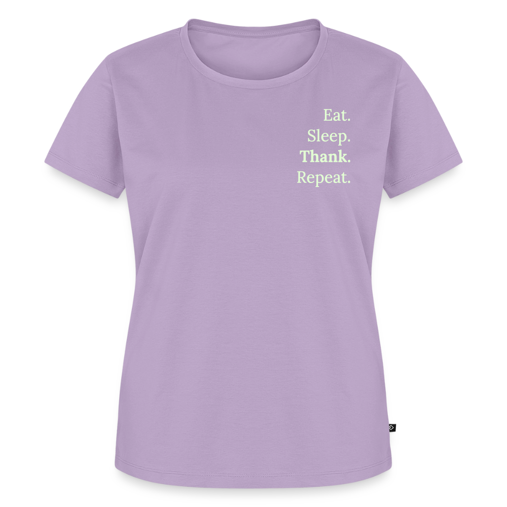 T-Shirt „Eat. Sleep. Thank. Repeat.“ | Damen * - Lavendel