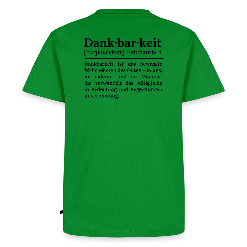 Design T-Shirt „Dankbarkeit“ für Herren aus Bio-Baumwolle, Farbe: grün – Dankfabrik.