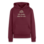 Design-Hoodie „Ich danke, also bin ich“ für Damen aus Bio-Baumwolle, leuchtende Farbe: burgunderrot   – Dankfabrik.