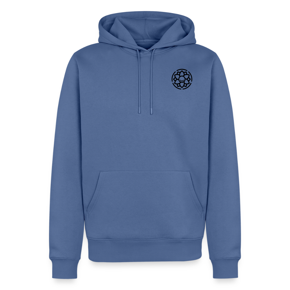 Design-Hoodie „Dankbarkeit“ für Herren aus Bio-Baumwolle, Farbe: blau – Dankfabrik.
