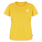 Design T-Shirt „Eat. Sleep. Thank. Repeat.“ für Damen aus Bio-Baumwolle, Farbe: gelb - Dankfabrik.