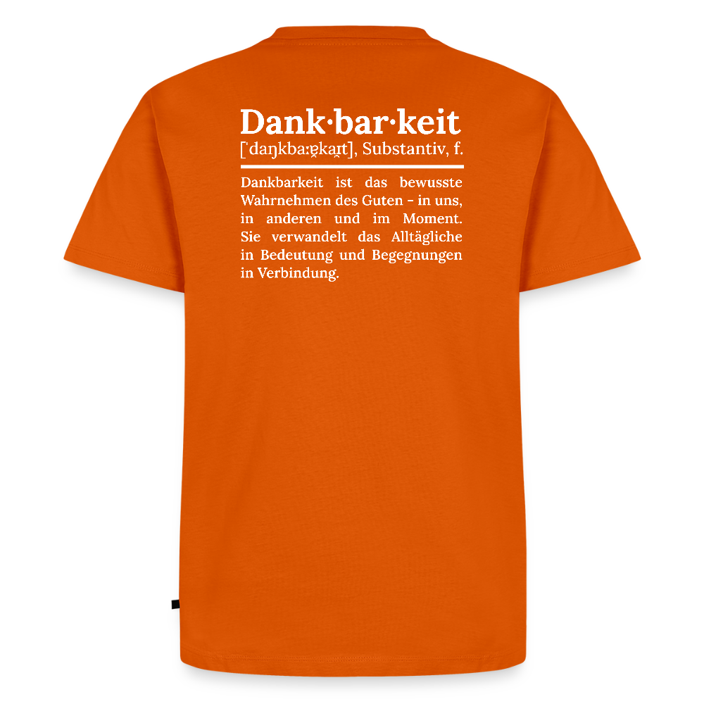 Design T-Shirt „Dankbarkeit“ für Herren aus Bio-Baumwolle, Farbe: orange – Dankfabrik.