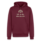 Design Hoodie „Ich danke, also bin ich“ für Herren aus Bio-Baumwolle, leuchtende Farbe: burgunderrot – Dankfabrik.