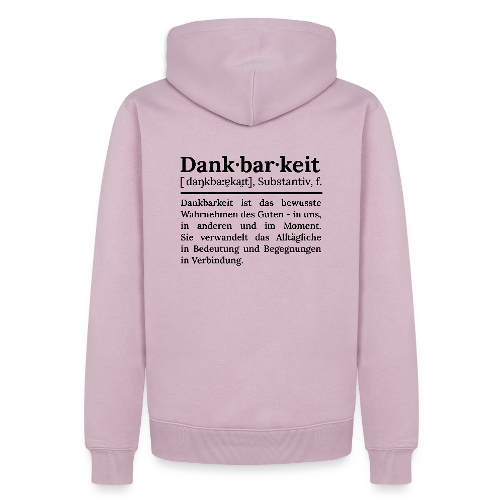 Design-Hoodie „Dankbarkeit“ für Herren aus Bio-Baumwolle, Farbe: altrosa – Dankfabrik.