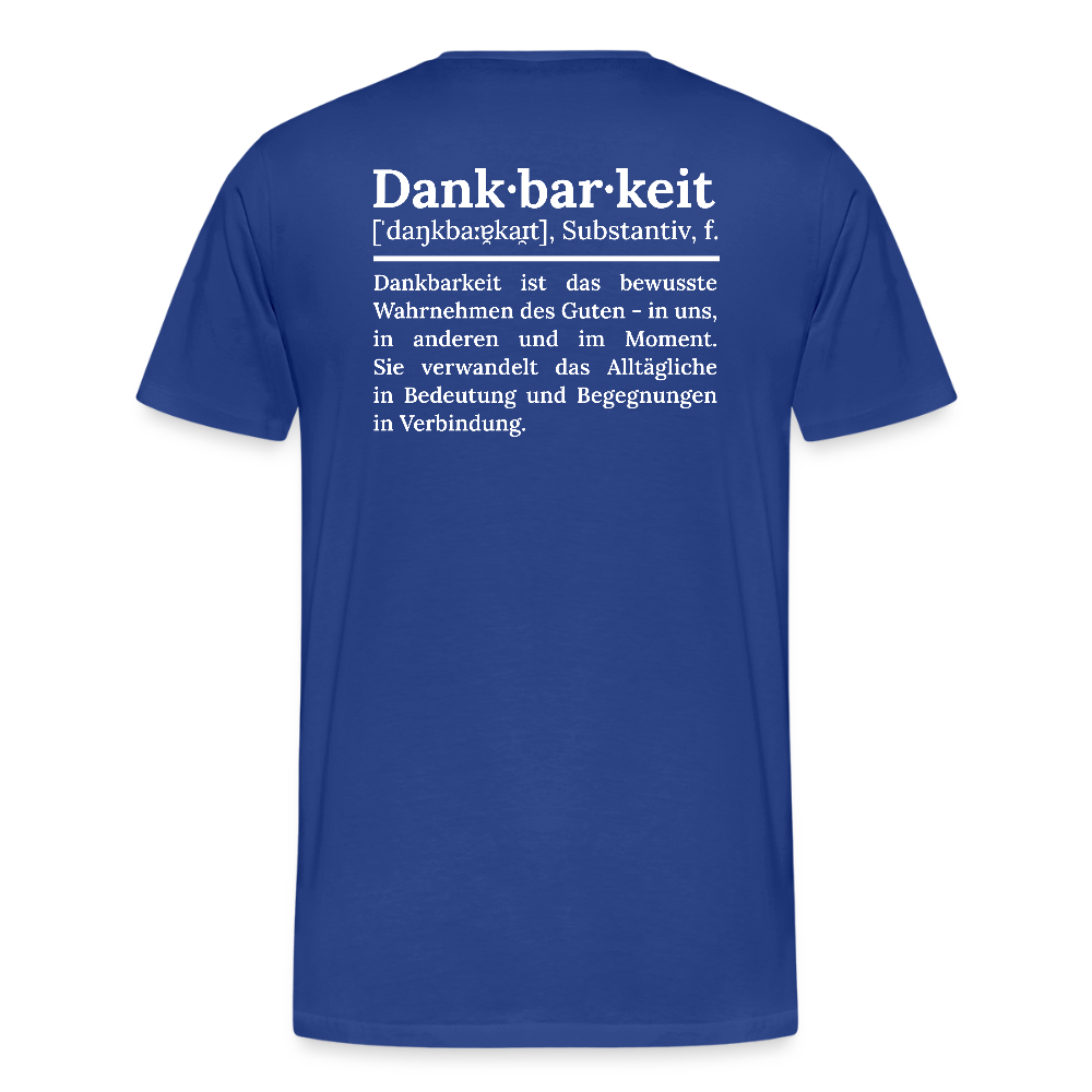 Design T-Shirt „Dankbarkeit“ für Herren aus Bio-Baumwolle, Farbe: blau – Dankfabrik.