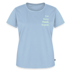 Design T-Shirt „Eat. Sleep. Thank. Repeat.“ für Damen aus Bio-Baumwolle, Farbe: hellblau - Dankfabrik.
