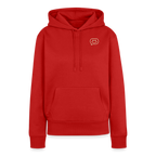Design Hoodie „Seid lieb zueinander“ für Damen aus Bio-Baumwolle, Farbe: rot – Dankfabrik.