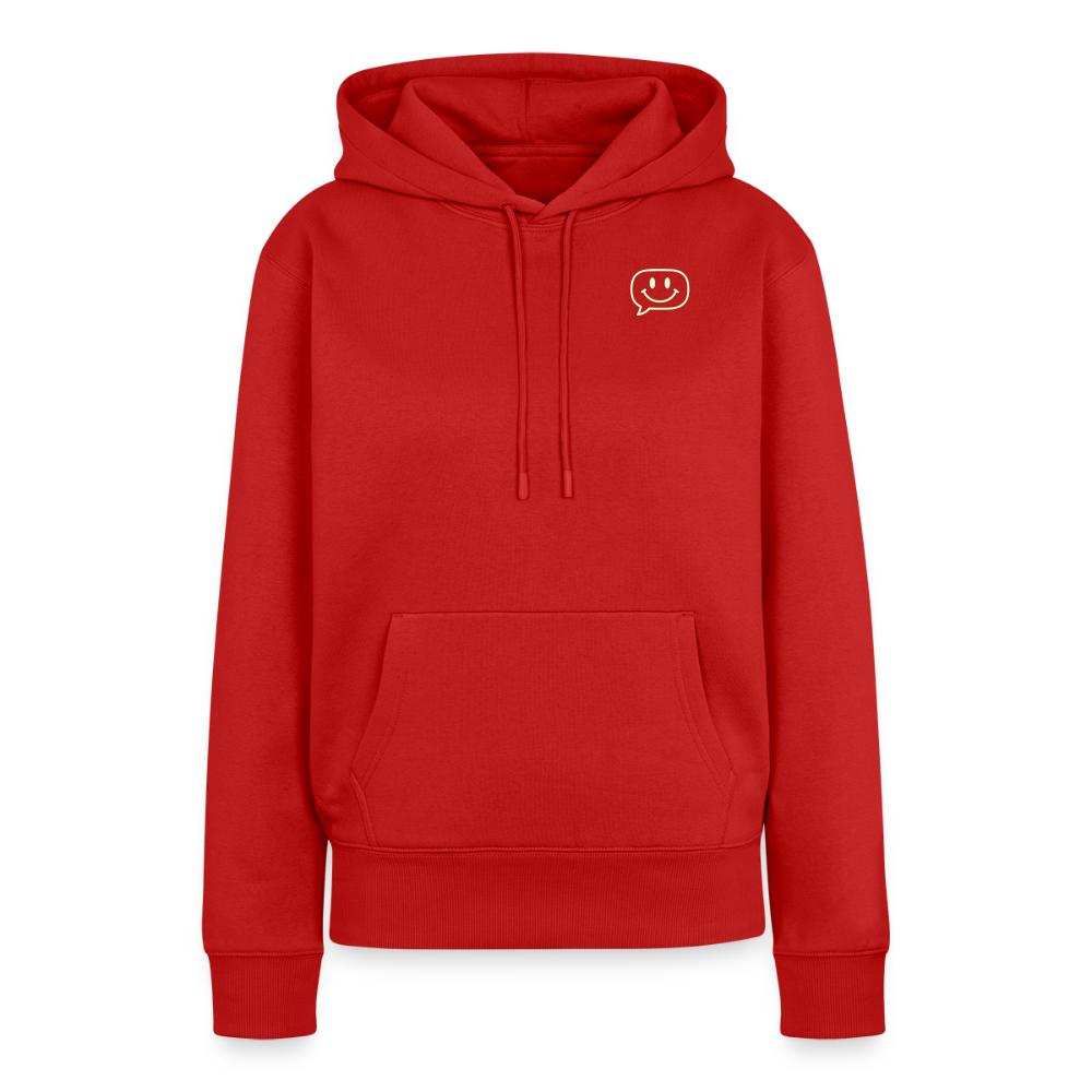 Design Hoodie „Seid lieb zueinander“ für Damen aus Bio-Baumwolle, Farbe: rot – Dankfabrik.