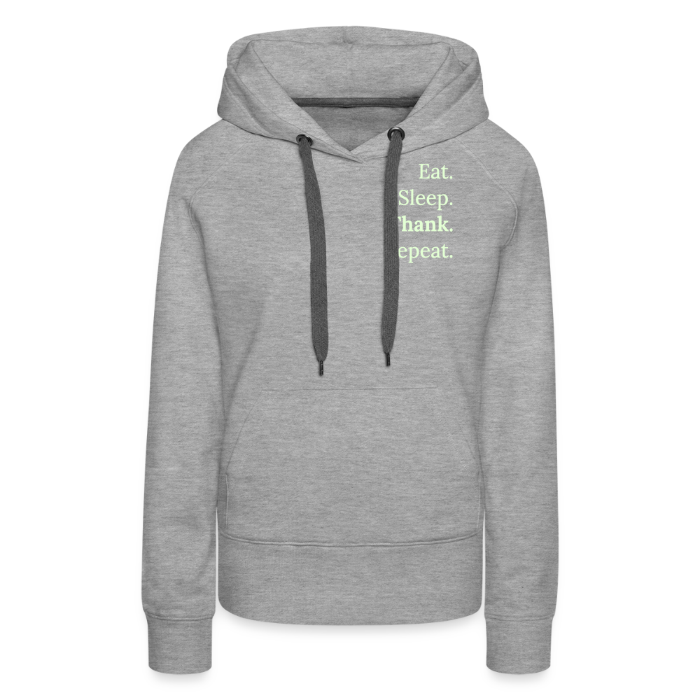 Design-Hoodie „Eat. Sleep. Thank. Repeat.“ für Damen aus Bio-Baumwolle, Farbe: grau - Dankfabrik.