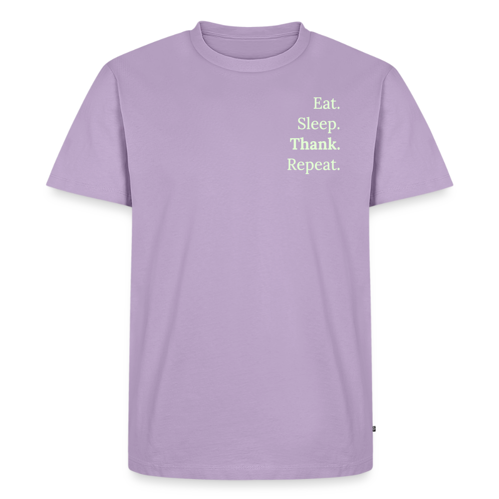 T-Shirt „Eat. Sleep. Thank. Repeat.“ | Herren * - Lavendel