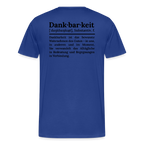 Design T-Shirt „Dankbarkeit“ für Herren aus Bio-Baumwolle, Farbe: königsblau – Dankfabrik.