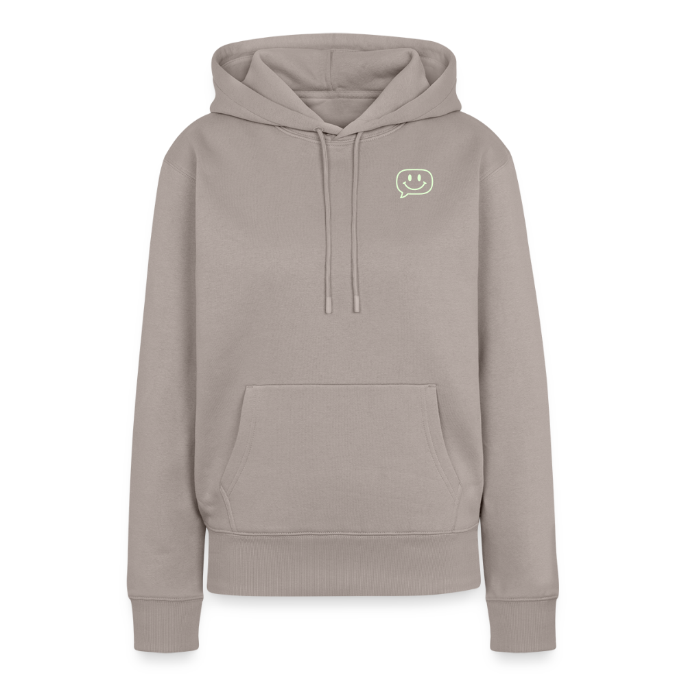 Design Hoodie „Seid lieb zueinander“ für Damen aus Bio-Baumwolle, Farbe: grau – Dankfabrik.