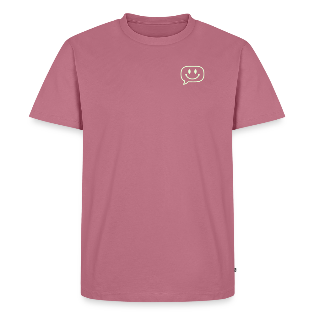 Design T-Shirt „Seid lieb zueinander“ für Herren aus Bio-Baumwolle, Farbe: rosa – Dankfabrik.